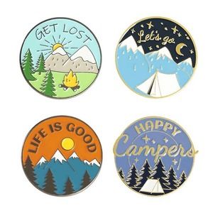 Outdoor Enamel Pins Set of 4 Mountain Trees Camping Hiking Nature Tent Backpack